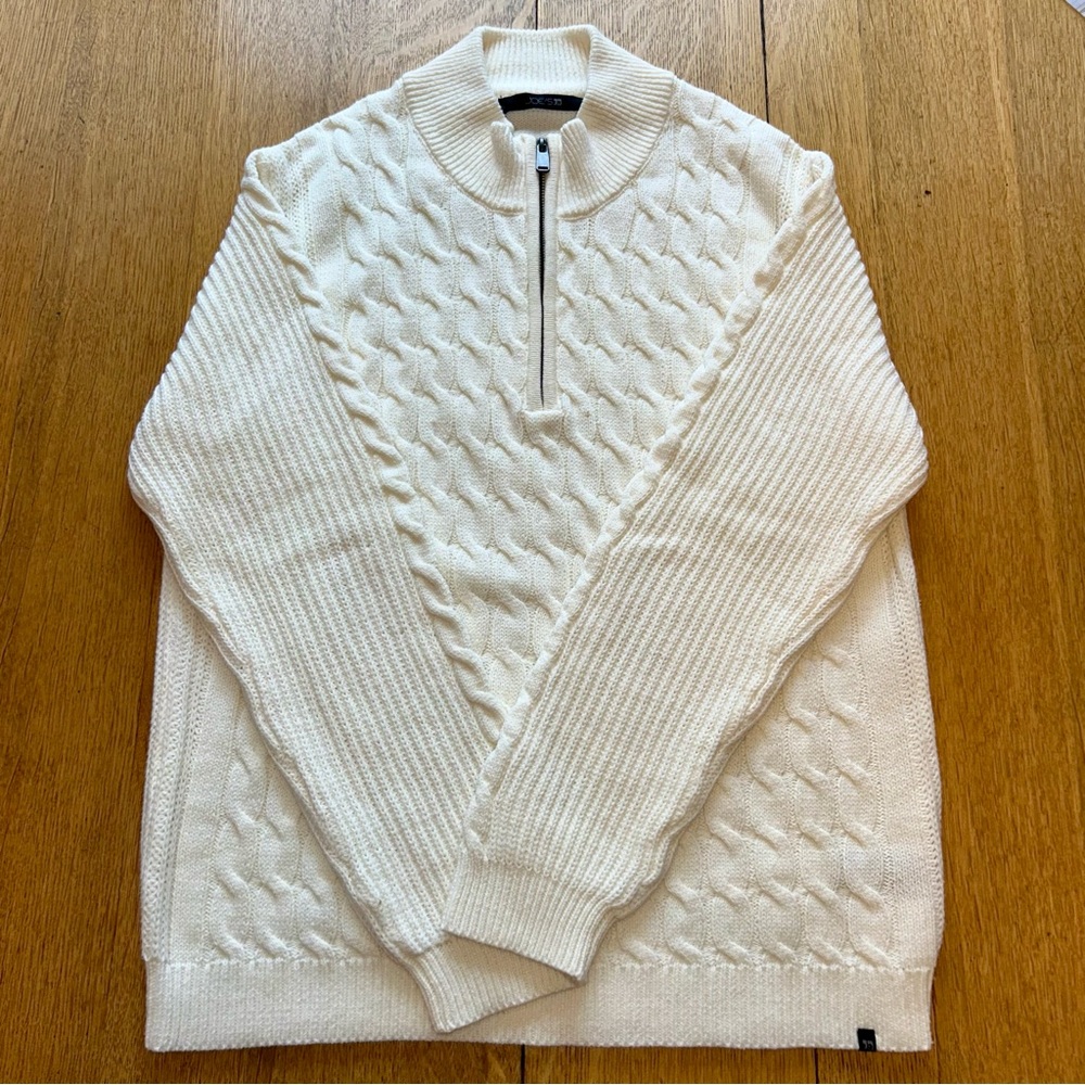 Joe’s Jeans Men’s Ribbed Mock Neck Sweater Size Large Cream Knit Zip-Up Pullover
